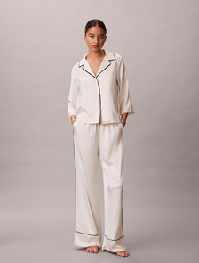 亮面緞面短袖襯衫, DOTTED LOGO PINSTRIPE IVORY, hi-res