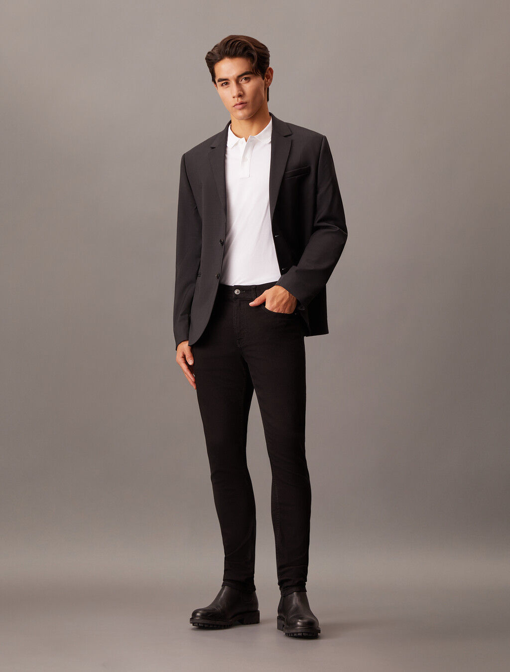 CK Badge Smooth Cotton Slim Polo, Bright White, hi-res