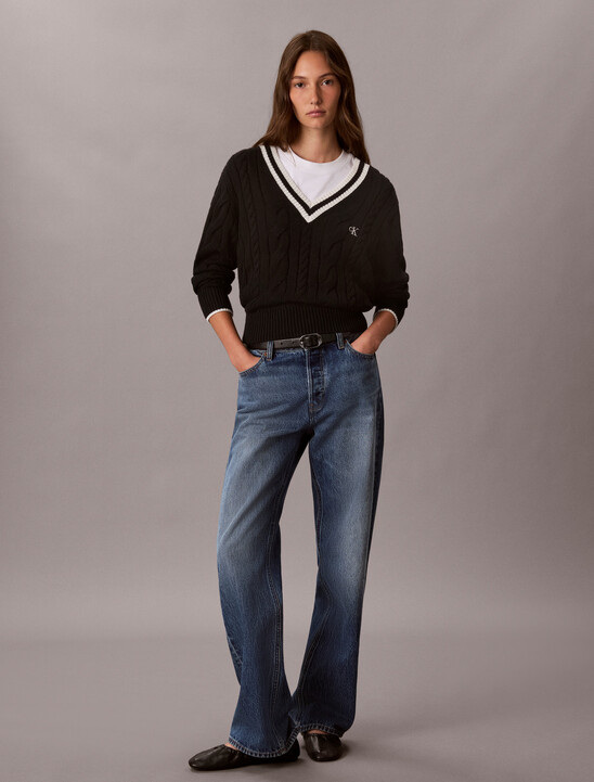 Cable Knit V-Neck Sweater