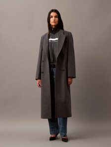 Long Brushed Wool Blend Coat, Charcoal Melange, hi-res