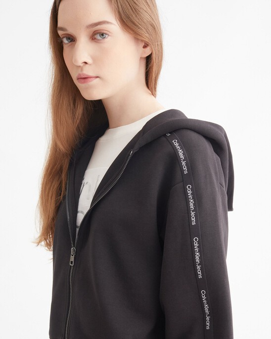 LOGO TAPE CROPPED ZIP THRU HOODIE