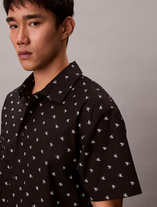 府綢棉睡裝襯衫, DIAMOND LOGO BLACK, hi-res