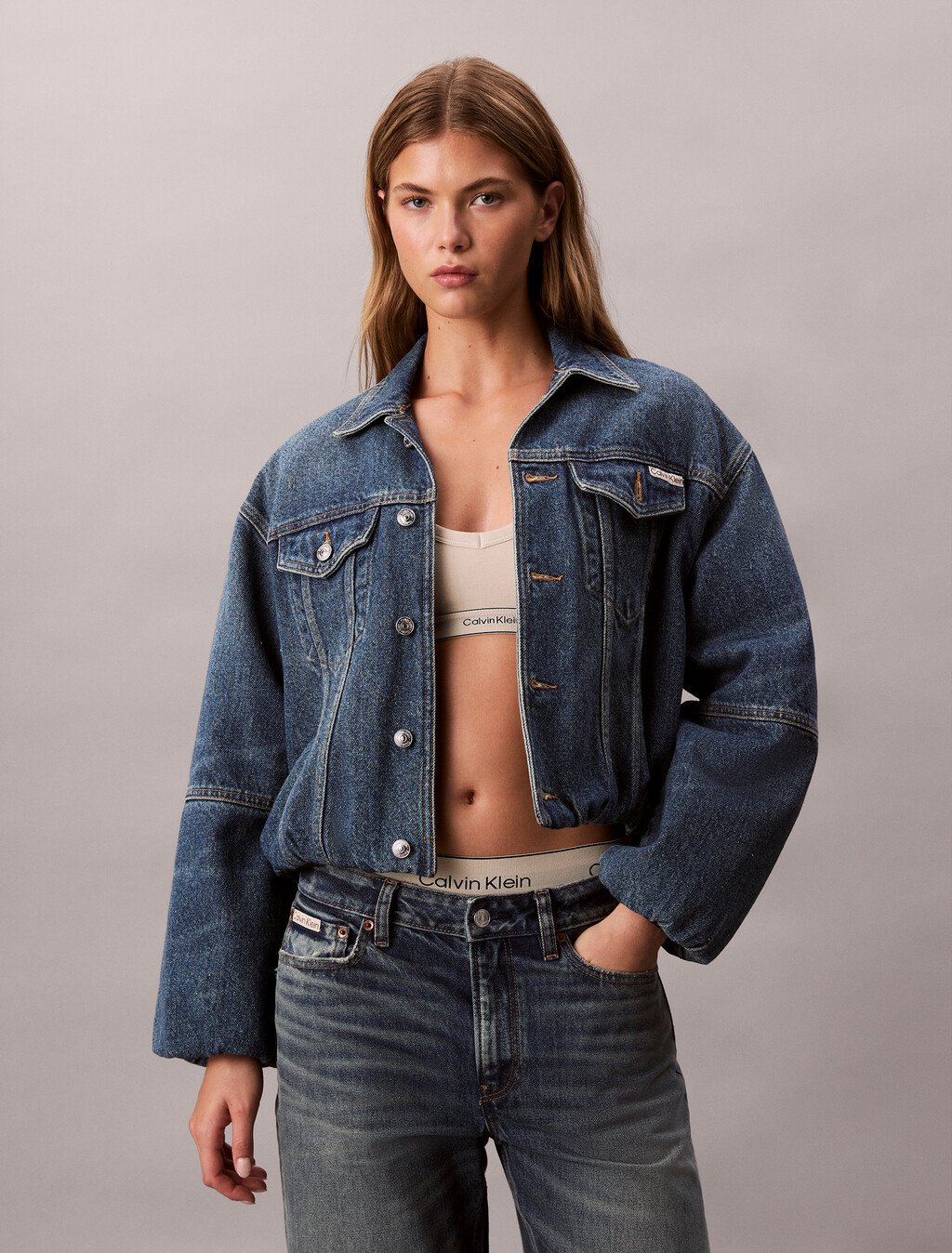 Relaxed Denim Bubble Jacket, TINTED ORCHARD, hi-res
