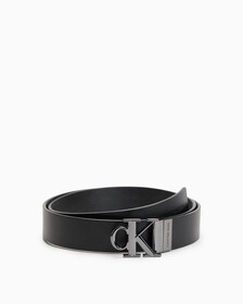 Monogram 飾牌雙面皮帶 3.5 公分, BLK/BLK TEX, hi-res