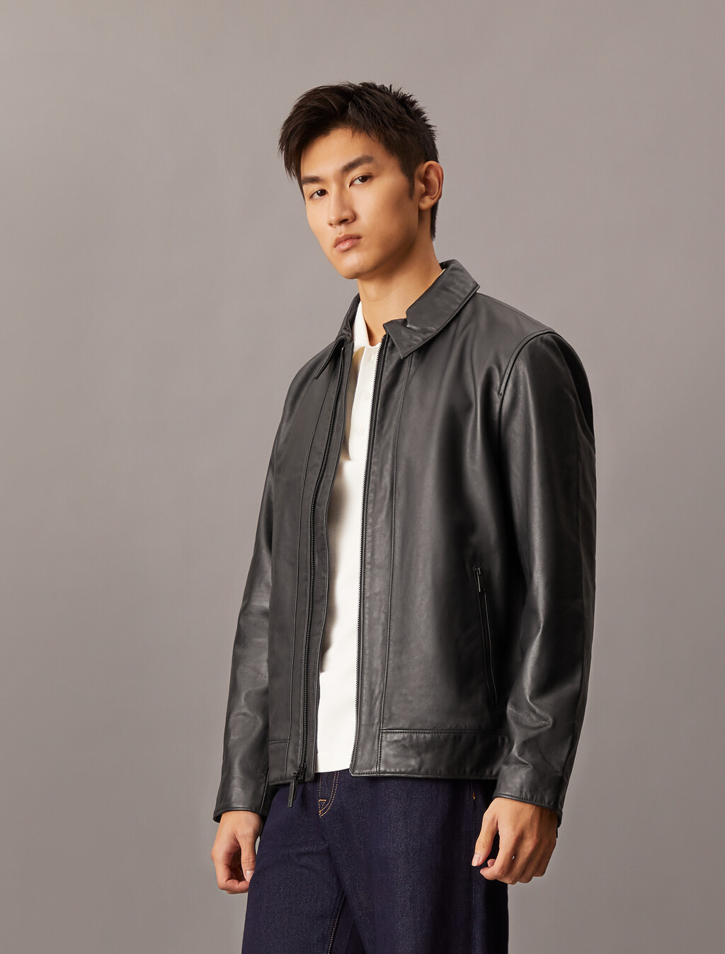 Nappa Leather Short Jacket, Black Beauty, hi-res