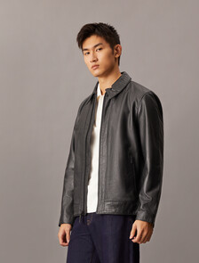 Nappa Leather Short Jacket, Black Beauty, hi-res