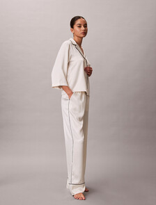 亮面緞面短袖襯衫, DOTTED LOGO PINSTRIPE IVORY, hi-res