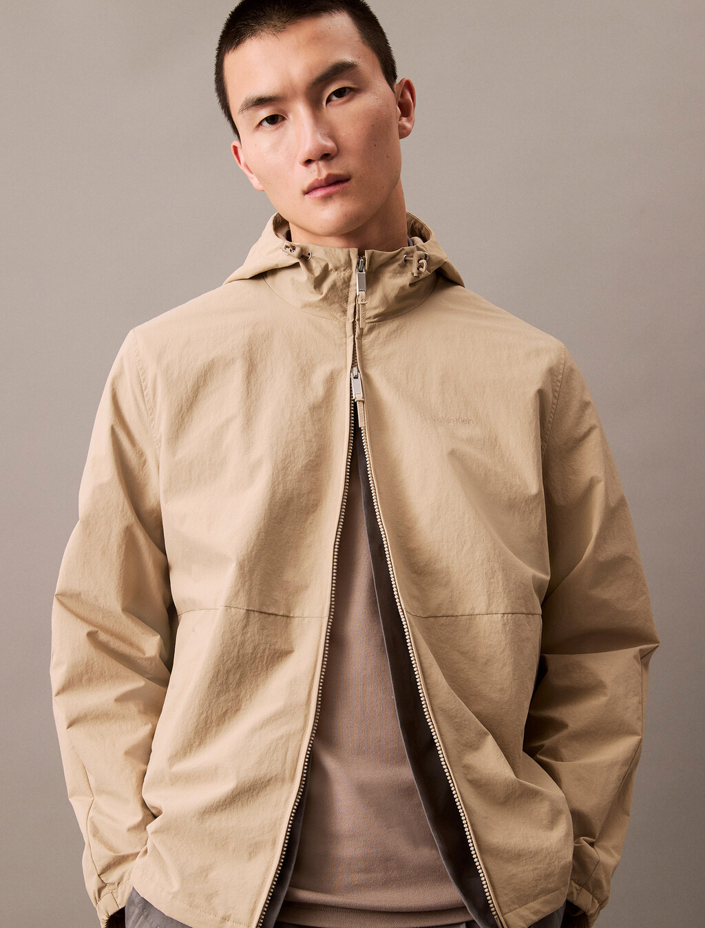 Crinkle Nylon Hooded Windbreaker Jacket, Crockery, hi-res