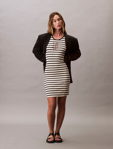 Stripe Cotton Rib Sleeveless Dress, 18764 CSM25S_K004+3_Sweet Corn, hi-res