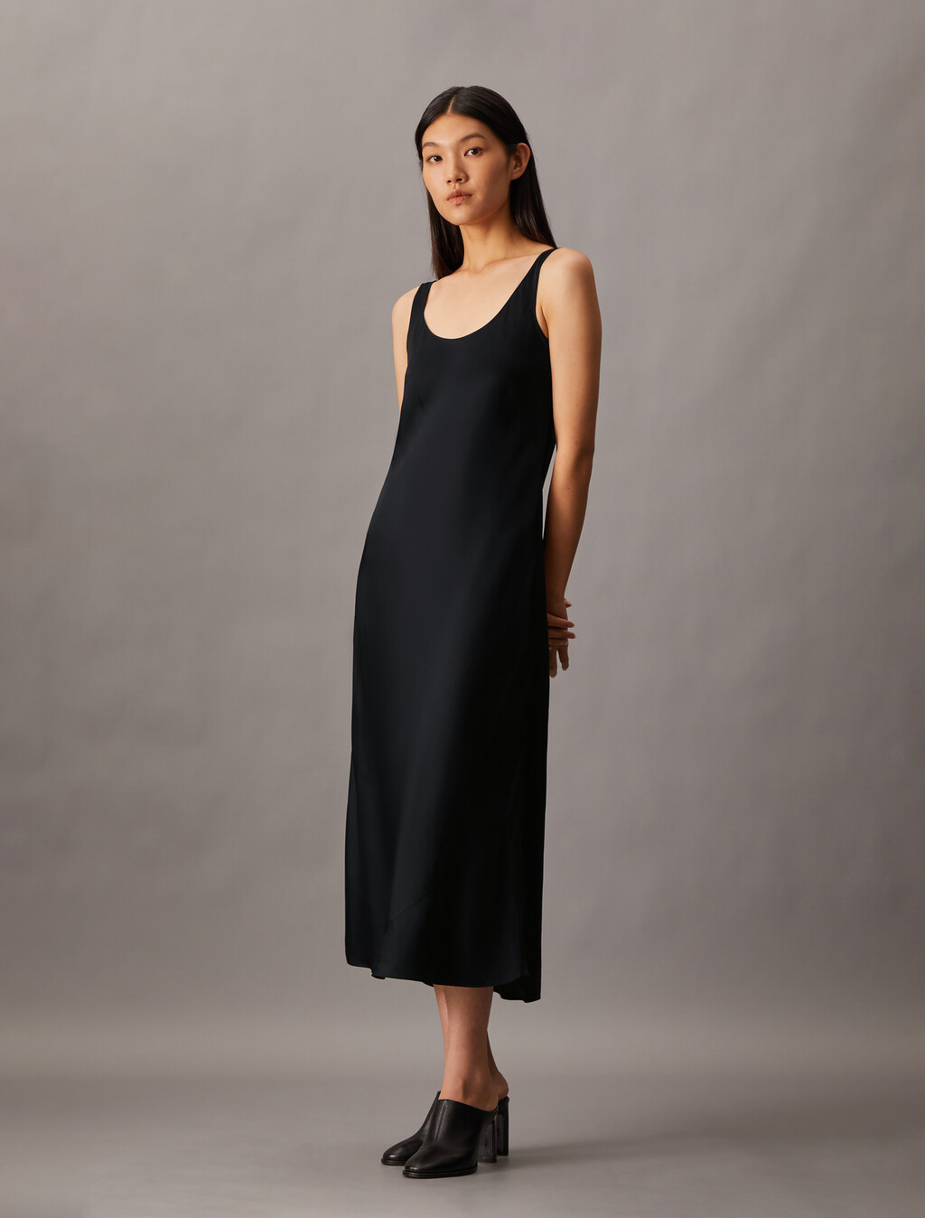 Hero Viscose Satin Slip Dress, Black, hi-res