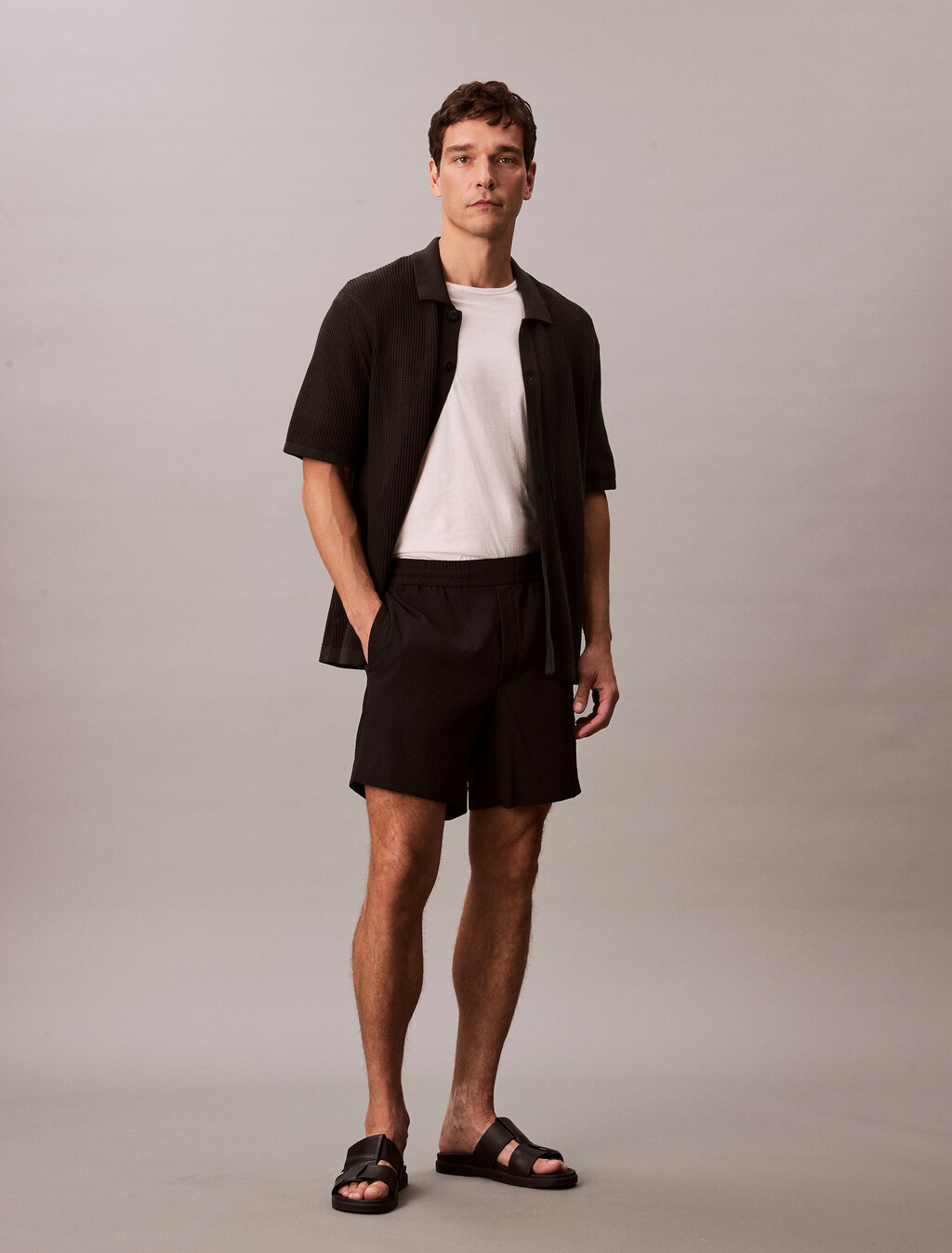 Seersucker Shorts, Black, hi-res