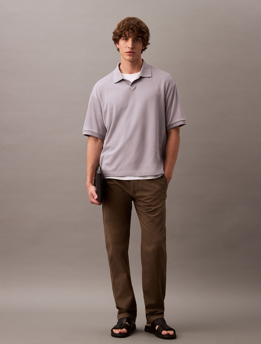 寬鬆羅紋棉質 Polo 衫, Lilac Gray, hi-res