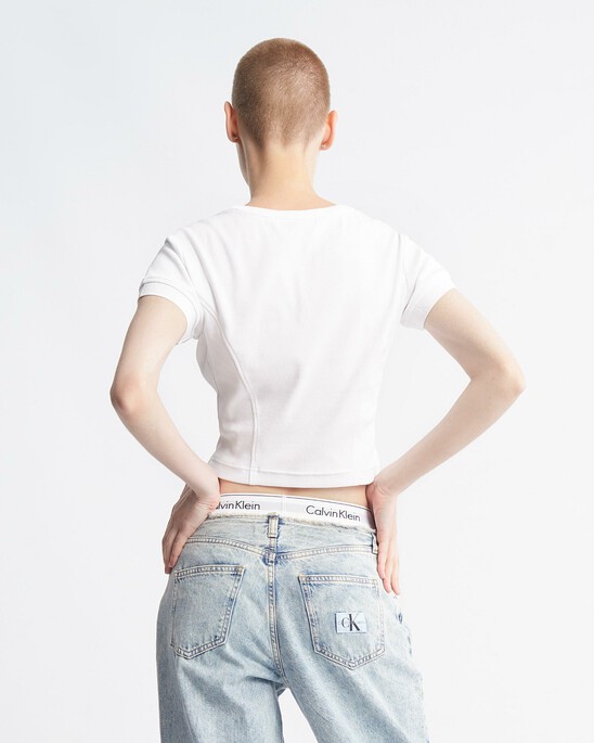 Logo Tape Rib Knit Cropped Tee