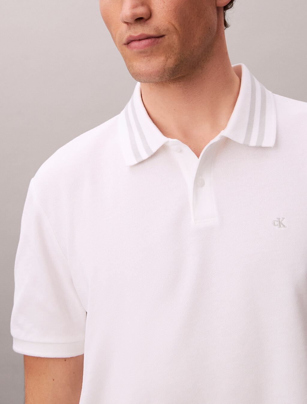 Monogram Logo Pique Tipped Classic Polo Shirt, Bright White, hi-res