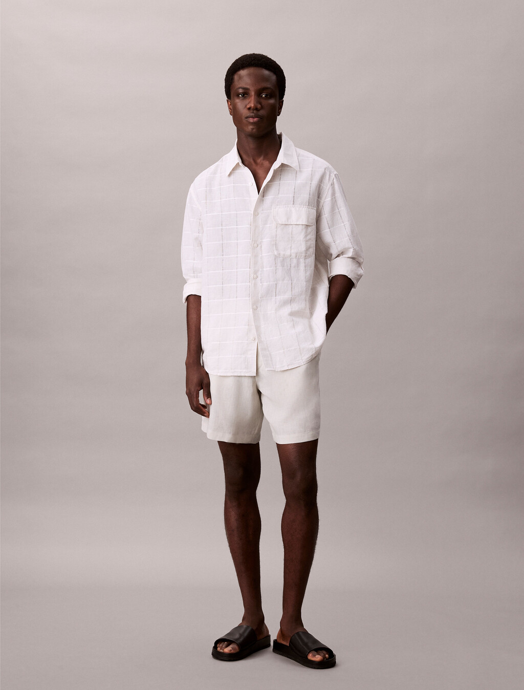Linen Blend Pull-on Shorts, Moonstruck, hi-res