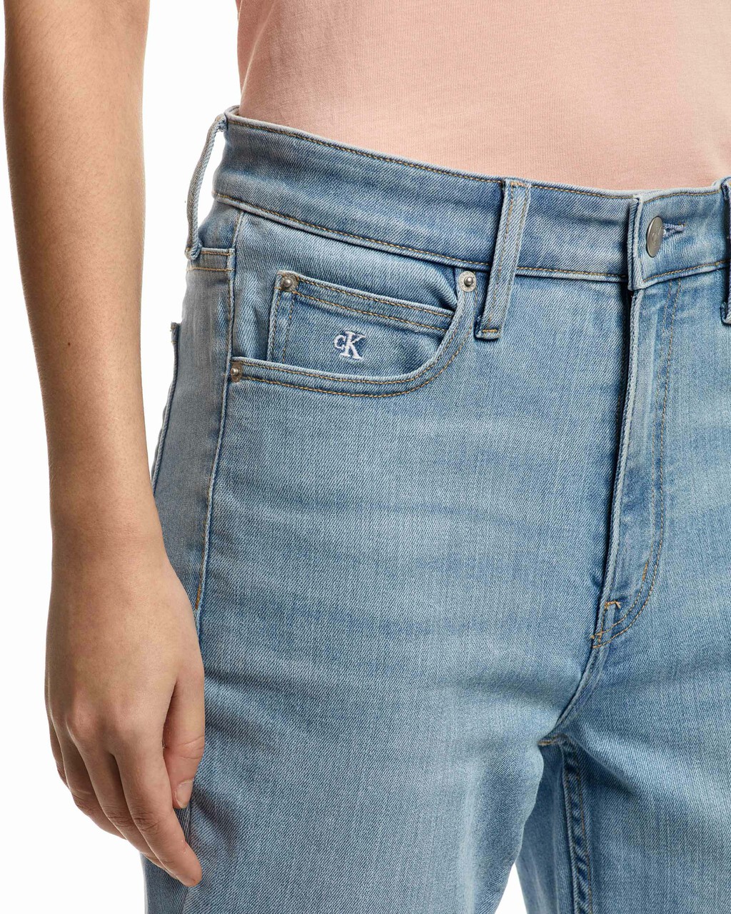 Light Wash High Rise Skinny Ankle Jeans, Light Blue Logo Split Hem Back Emb, hi-res