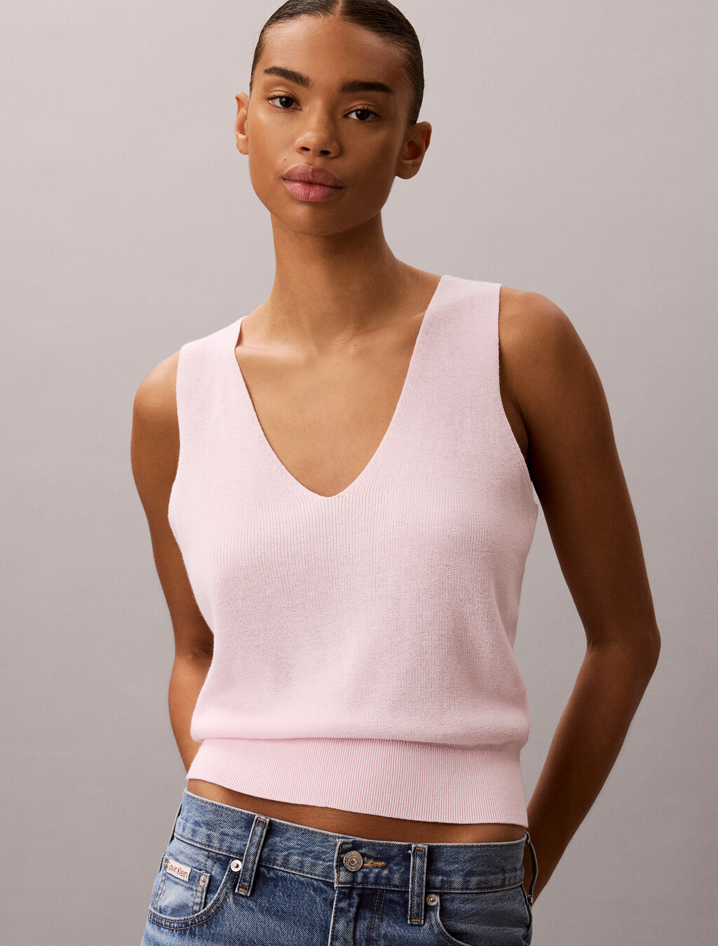 Cotton Knit Short Sleeve Twin Set, Cradle Pink, hi-res