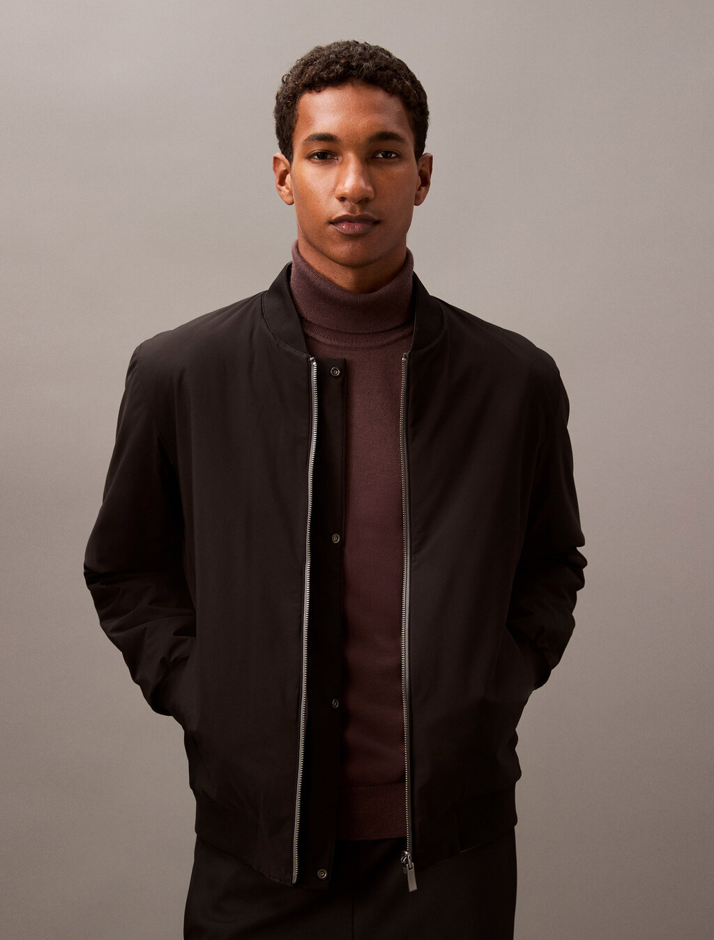 Reversible Wool Blend Bomber Jacket, Charcoal Heather, hi-res