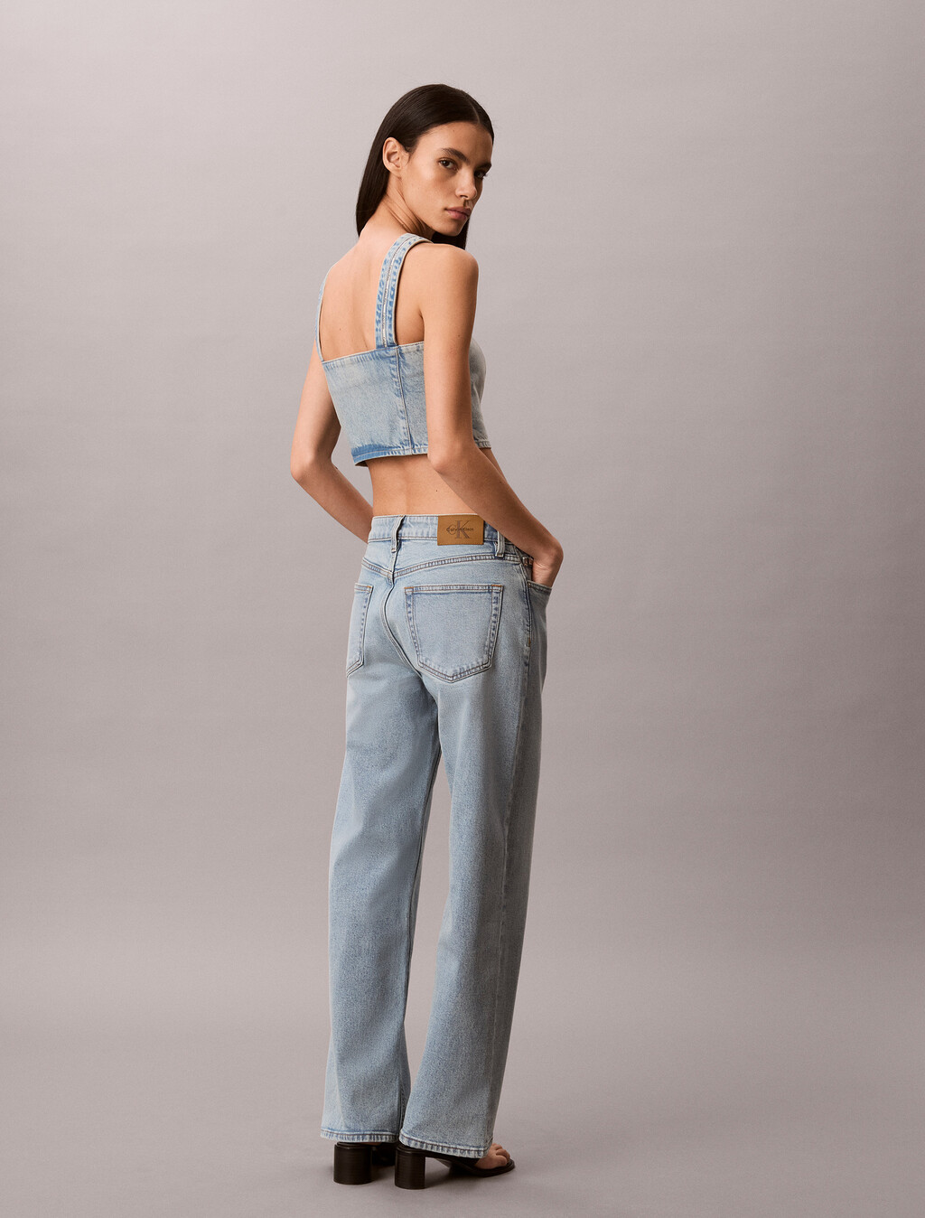 Logo Tape Denim Tank Top, FRESH WATER, hi-res