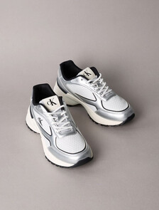 Trailblazer &mdash; Mesh Mix Runner Trainers, Silver/Black/Bright White, hi-res