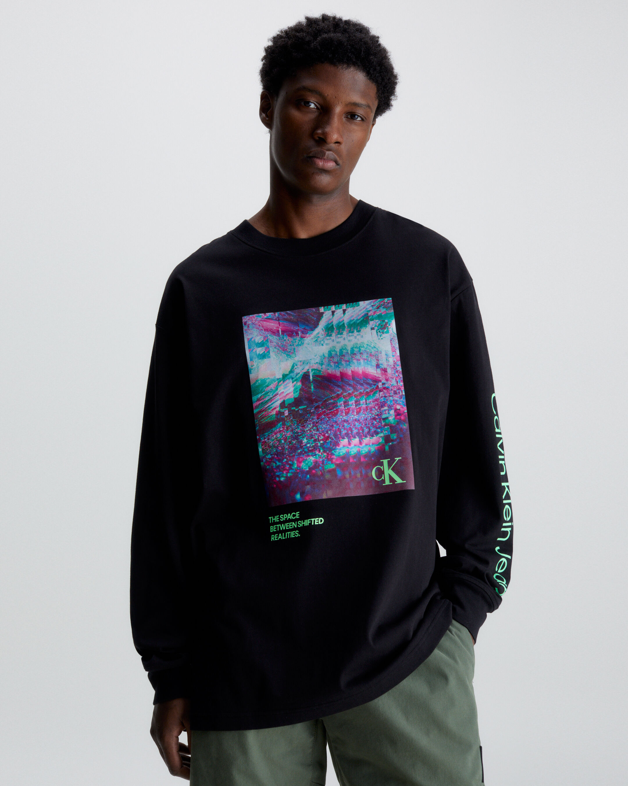 Calvin klein black online long sleeve shirt