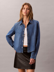 Cropped Denim Shirt, INDIGO HASTINGS, hi-res