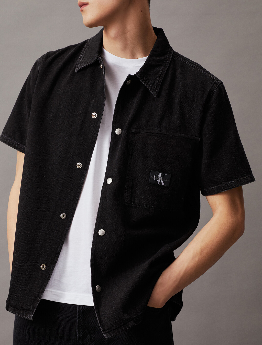 牛仔短袖襯衫, Denim Black, hi-res