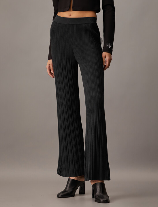 High Rise Slim Rib Knit Pants
