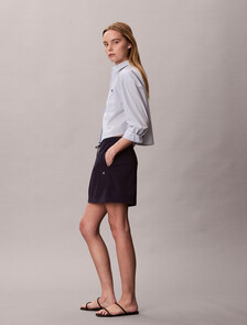 Cropped Cotton Poplin Stripe Shirt, Breezy Blue Three Color Refined Stripe, hi-res