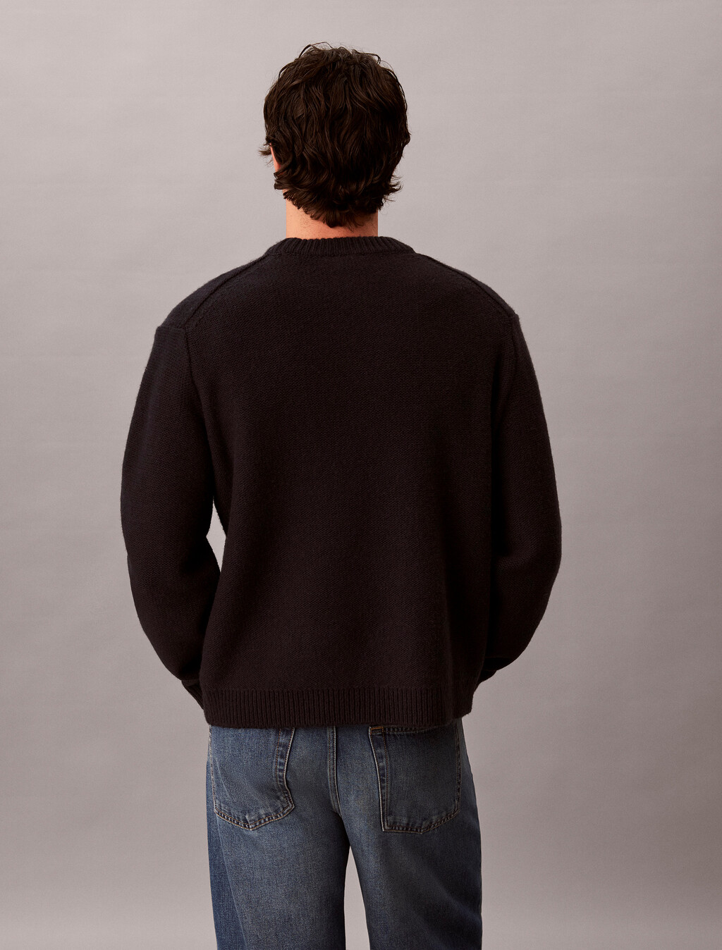 Pure Wool Monogram Jumper, Black, hi-res