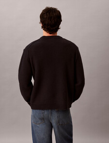 Pure Wool Monogram Jumper, Black, hi-res