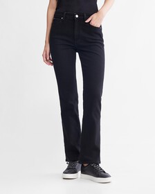 Brushed Lined 高腰修身喇叭牛仔褲, Denim Black, hi-res