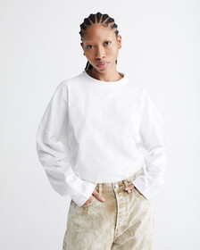 STANDARDS COMPACT COTTON LONG SLEEVE TEE, BRILLIANT WHITE, hi-res