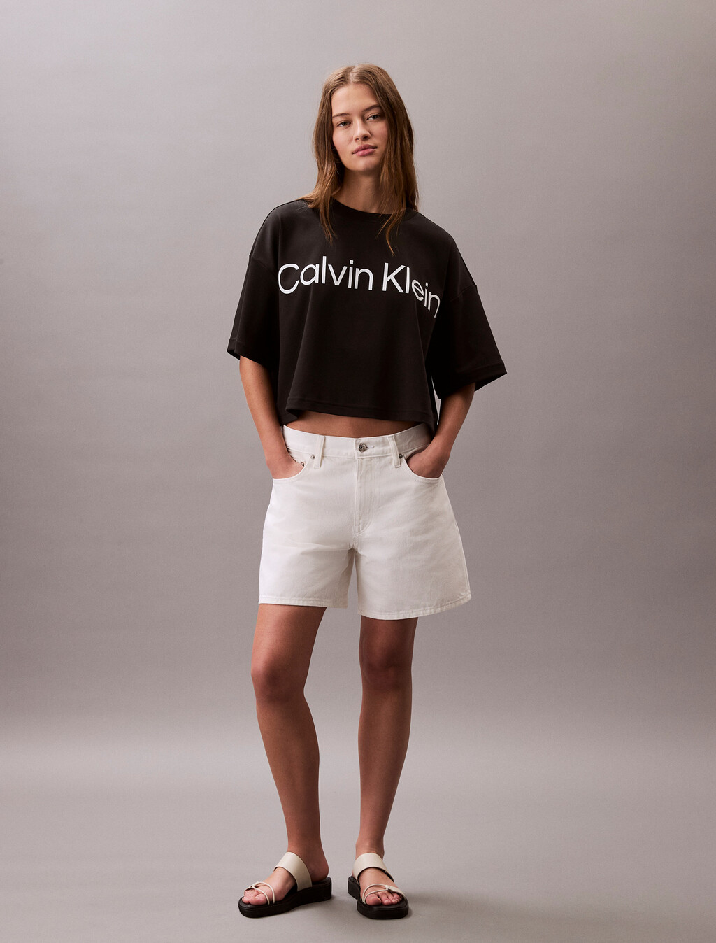 Logo Graphic Boxy Cropped T-Shirt, Black, hi-res