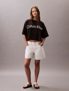 Logo Graphic Boxy Cropped T-Shirt, Black, hi-res