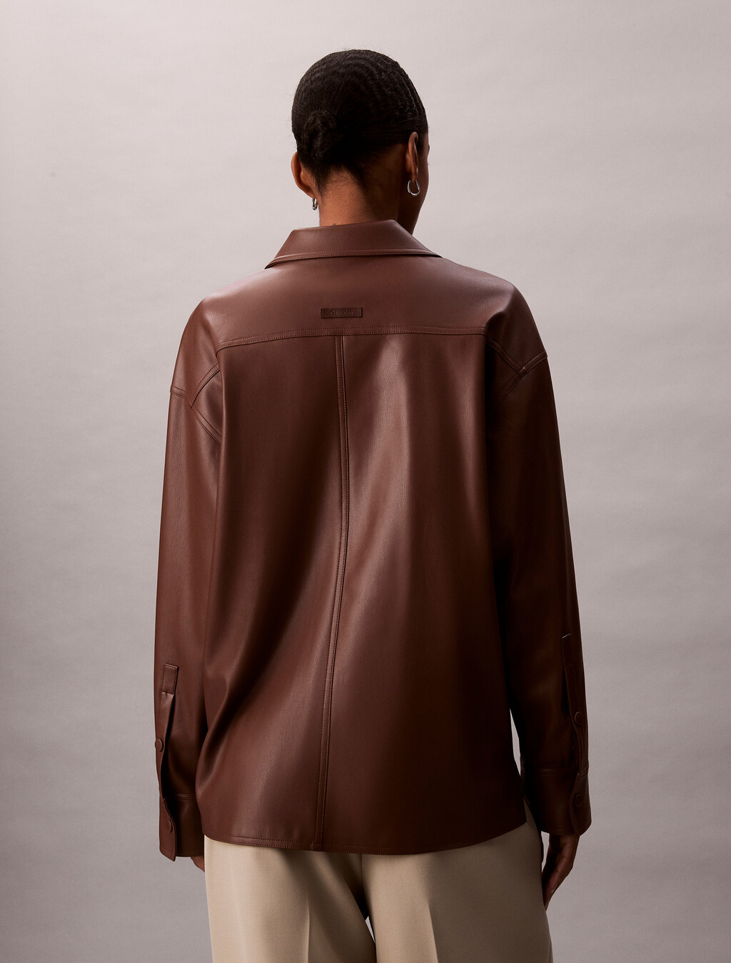 Relaxed Faux Leather Shirt, Rocky Road, hi-res