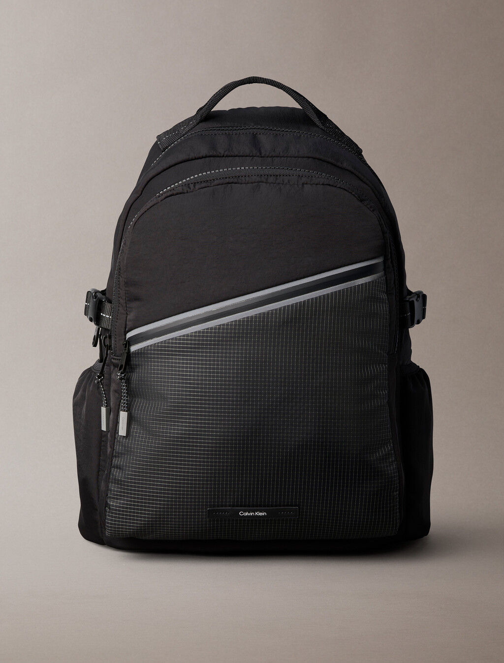 Striped Utility Zip Round Backpack, Black, hi-res