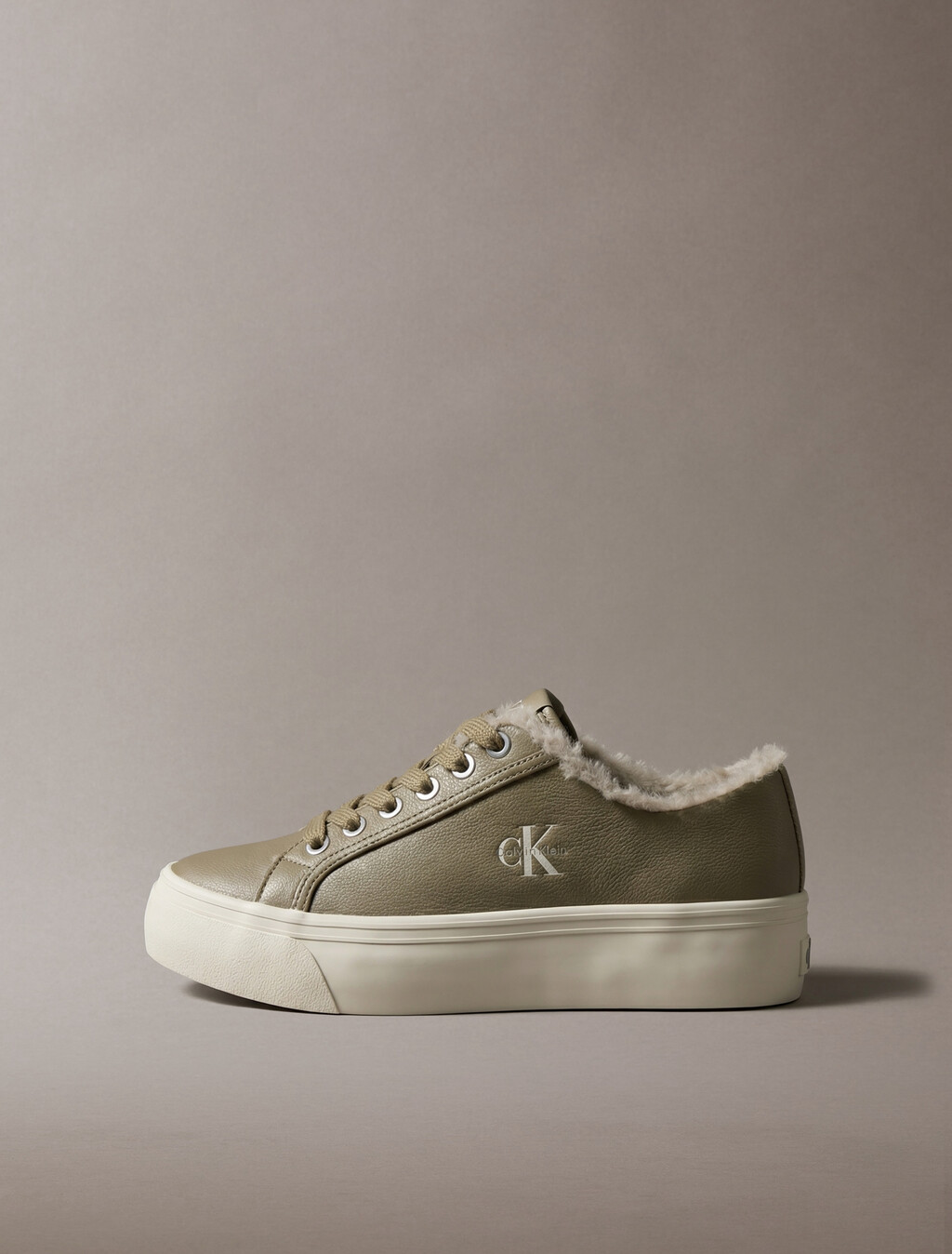 Leather Signature Platform Trainers, Desert Taupe/Dk Ecru, hi-res