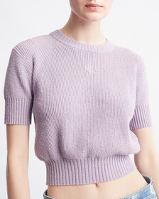 Feminine Chenille Short Sleeve Sweater, Lavender Aura, hi-res