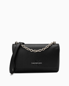 SCULPTED FLAP BAG WITH CHAIN, BLACK, hi-res