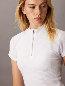 Variegated Rib Knit Half Zip Top, Bright White, hi-res