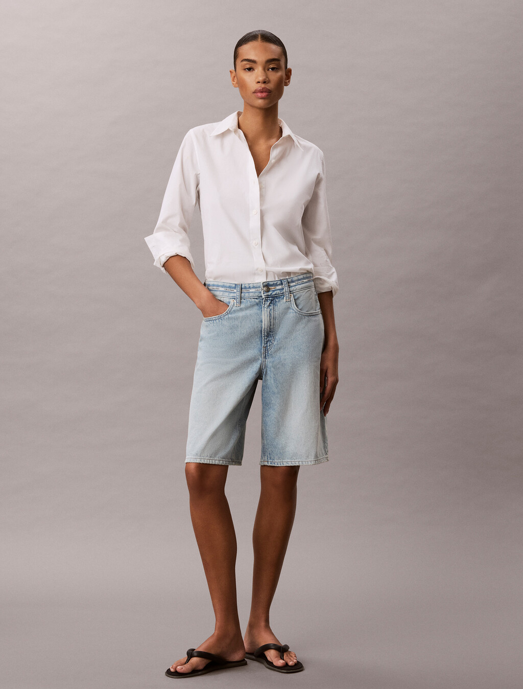 Logo Tape Denim Bermuda Shorts, FRESH WATER, hi-res