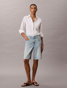 Logo Tape Denim Bermuda Shorts, FRESH WATER, hi-res