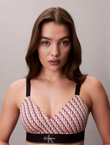Lightly Lined Bralette - Graphic Monogram Microfibre Stretch, MINI STEPPING LOGO BRIGHT PEACH, hi-res
