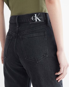 Sustainable High Rise Straight Jeans, Washed Black Logo Lace, hi-res
