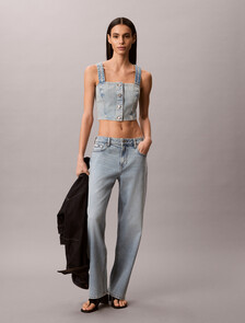Logo Tape Denim Tank Top, FRESH WATER, hi-res