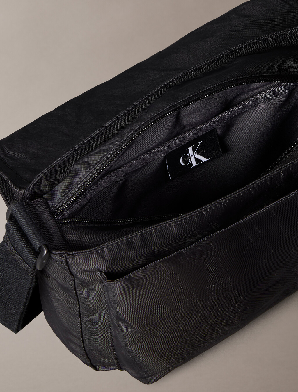 Bold Logo Nylon Flap Messenger Bag, Black, hi-res