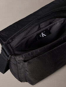 Bold Logo Nylon Flap Messenger Bag, Black, hi-res
