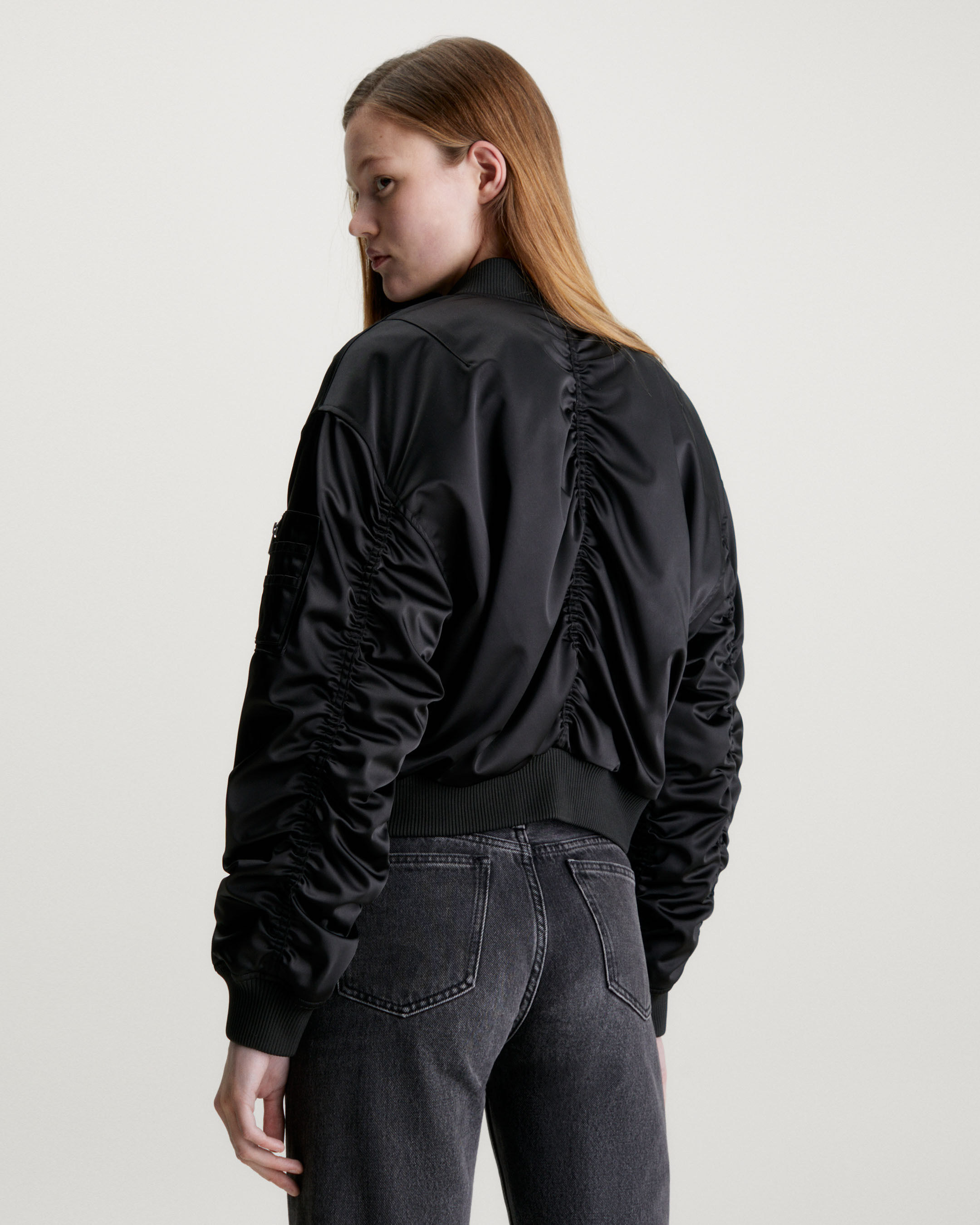 Cropped Satin Bomber Jacket black Calvin Klein Hong Kong