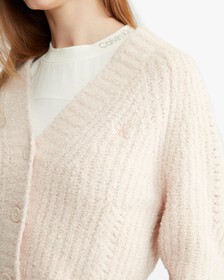 絞花針織短版開襟外套, Putty Beige, hi-res